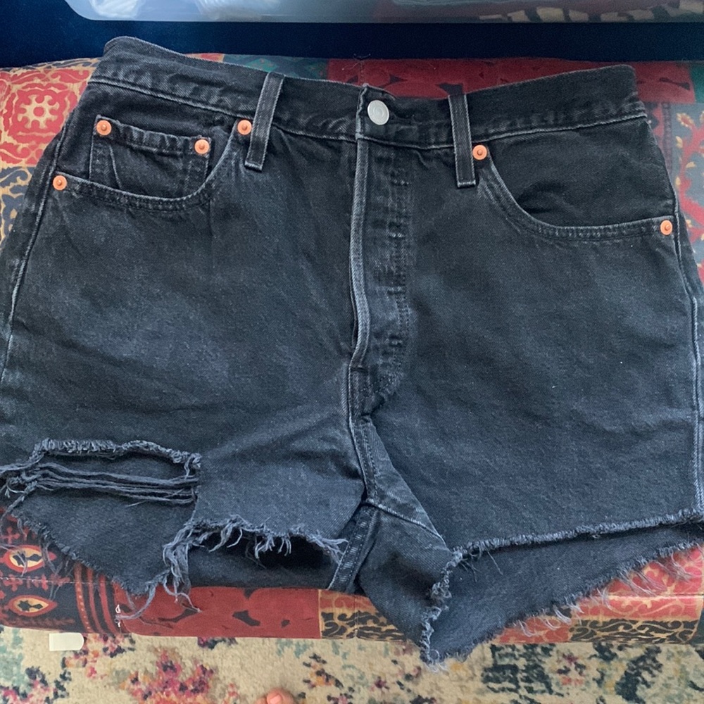 Black denim short